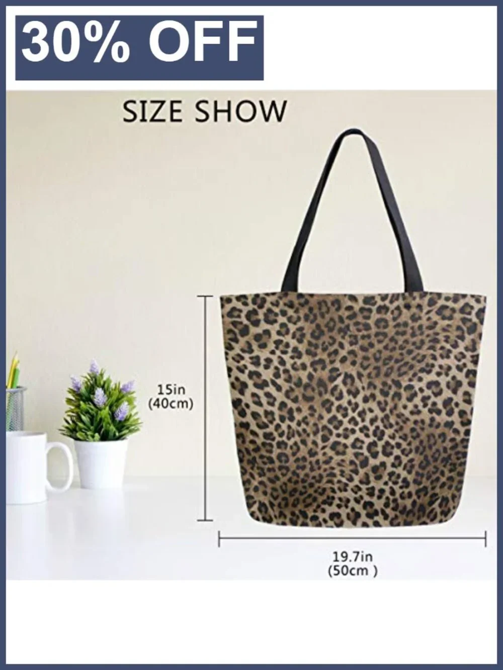 Canvas Tote Bag Large Leopard Print Reusable Grocery Shopping Bag